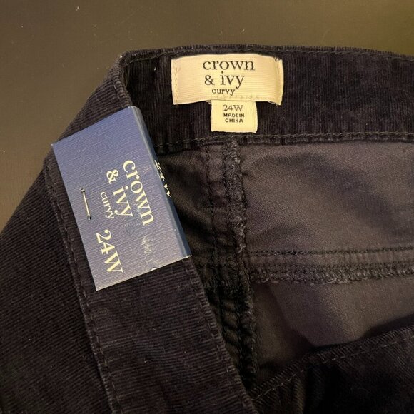 CROWN & IVY Women's Navy Blue Curvy Corduroy Pants - Size 24W - NWT - Picture 5 of 5